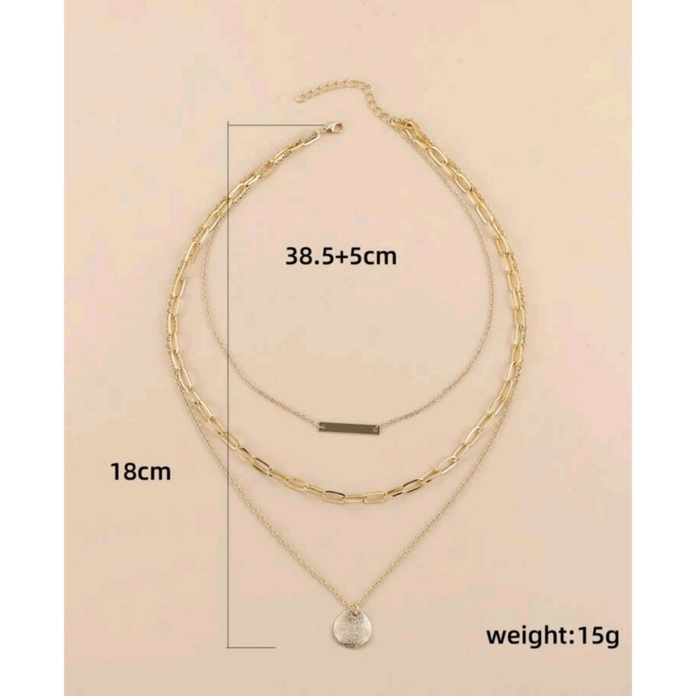 Anthropologie Aria Layered Hammered Charm, Bar & Paperclip Gold Necklace - Picture 3 of 4